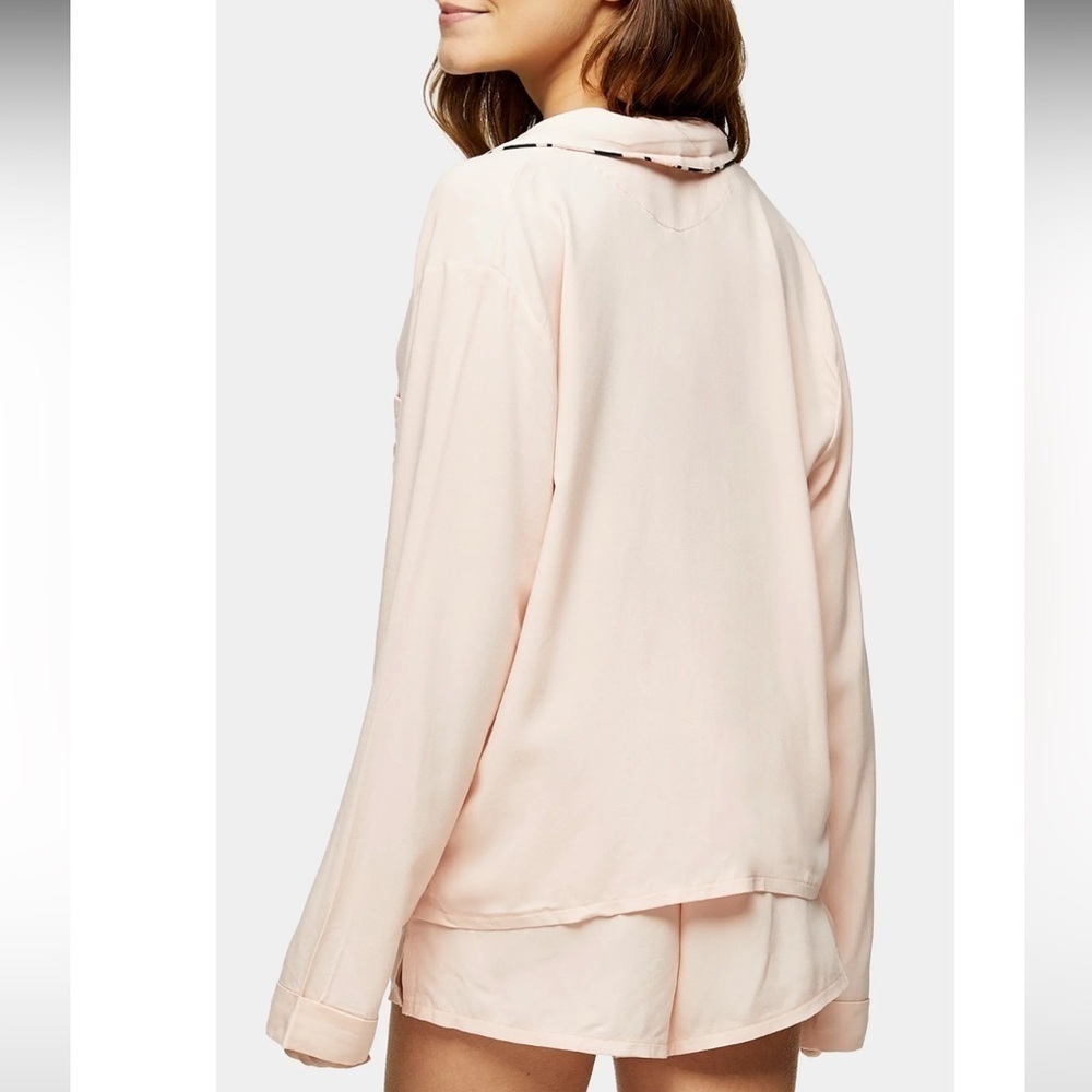 Topshop Kourtney Pajama Shirt Top Pocket Pastel Pink Animal Print Trim Size 12 - Picture 6 of 11